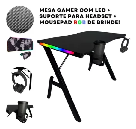 Mesa Gamer Escrivaninha De Jogos Iluminação + Mousepad Rgb - Image 4