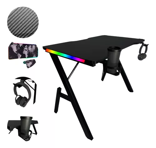 Mesa Gamer Escrivaninha De Jogos Iluminação + Mousepad Rgb