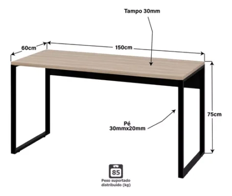 Mesa De Escritório Computador Industrial 1,50m Netmobil Cor Carvalho - Image 5